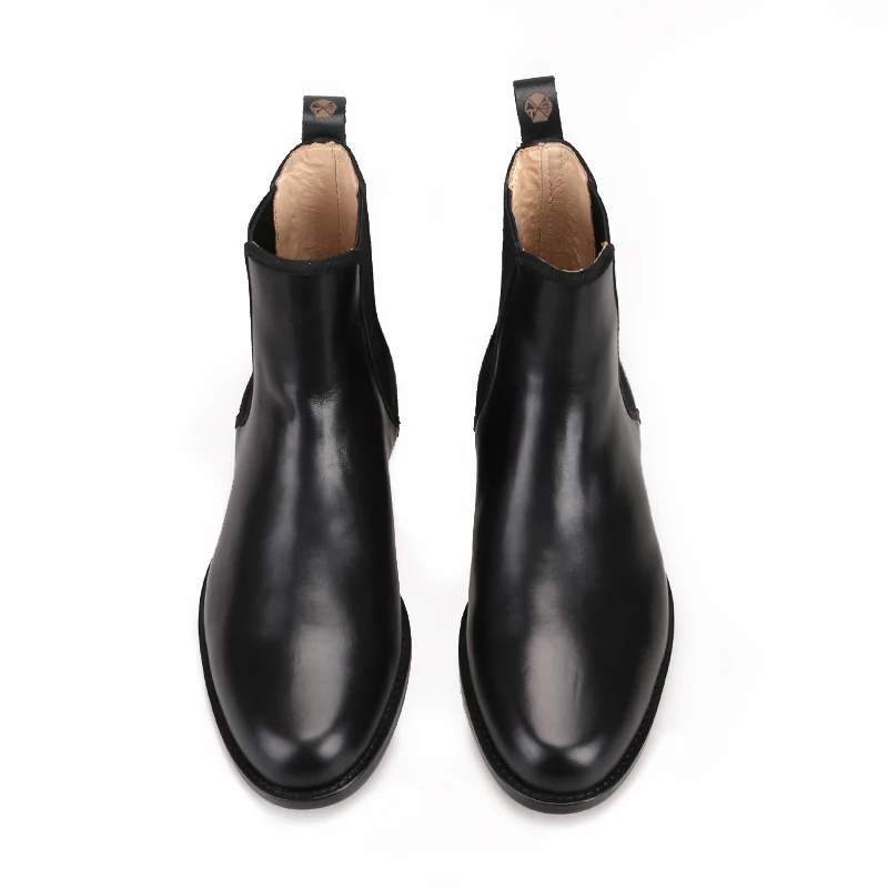 Piergitar classic styling Handmade Black Italian leather Men Chelsea Boots pair denim to formal wear
