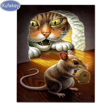 

Cat and mouse diamond painting full round diamond mosaic full square drill diamant painting nederlands popular wall sticker B412
