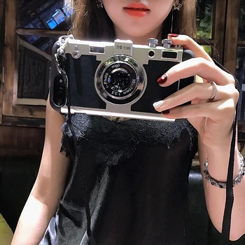 

Fashion Cool 3D Retro Camera Phone Cases For iPhone 8 8 plus 7 6 6s Plus Case High Quality Soft Silicone Back Cover With Lanyard