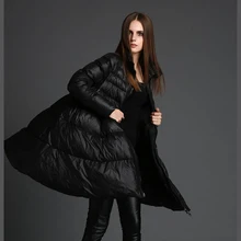 Популярные модели, новинка, черный Высококачественный пуховик на белом утином пуху, женский большой размер, свободный толстый теплый пуховик