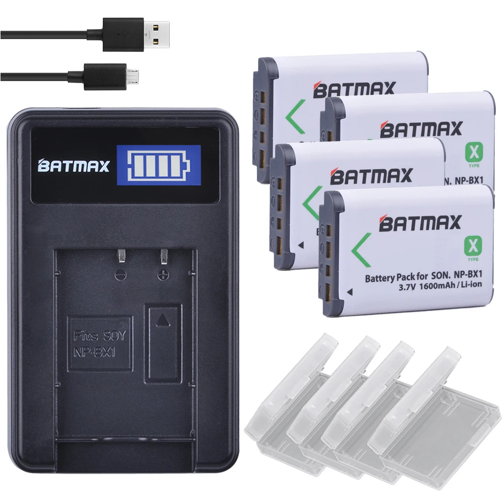 Аккумуляторы Batmax 4x NP BX1 NPBX1 + зарядное устройство USB с ЖК дисплеем для Sony DSC RX1 RX100 AS100V