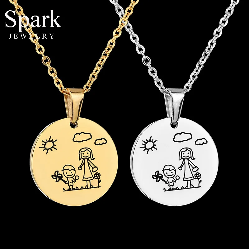 

Spark Hot Sale Boy Mama Family Necklace Stainless Steel Mother Son Pendant Gift For Women Christmas Present Bijoux femme