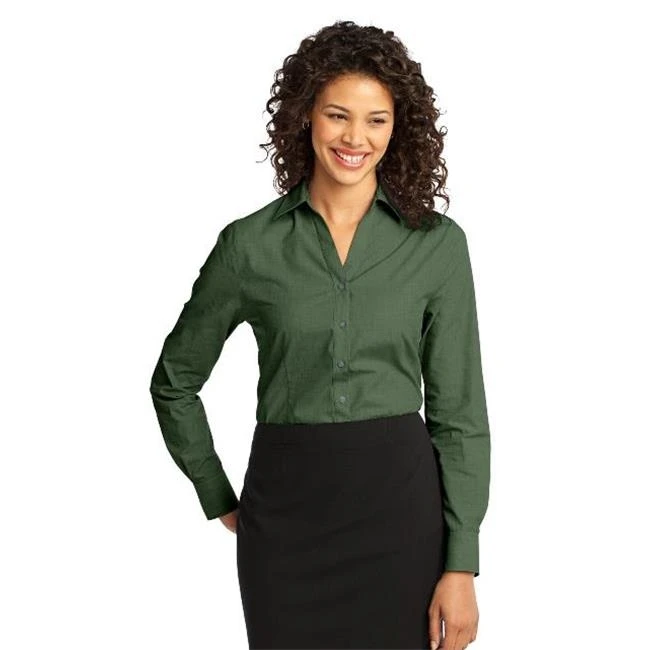 Port Authority L640 Ladies Crosshatch Easy Care Shirt Dark Cactus Green - 4XL