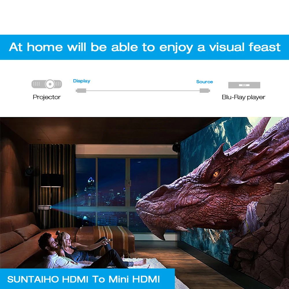 Suntaiho Mini HDMI в кабель 1 м 2 3 5 10 Высокоскоростной 4K 3D 1080P для планшета видеокамеры MP4 DVD|