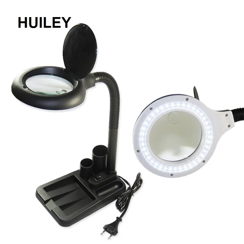 

LED Lighted Magnifier Table Light Reading Desk Lamp Flexible Illuminated Welding Magnifying Glass Phone PCB Repairing Tools