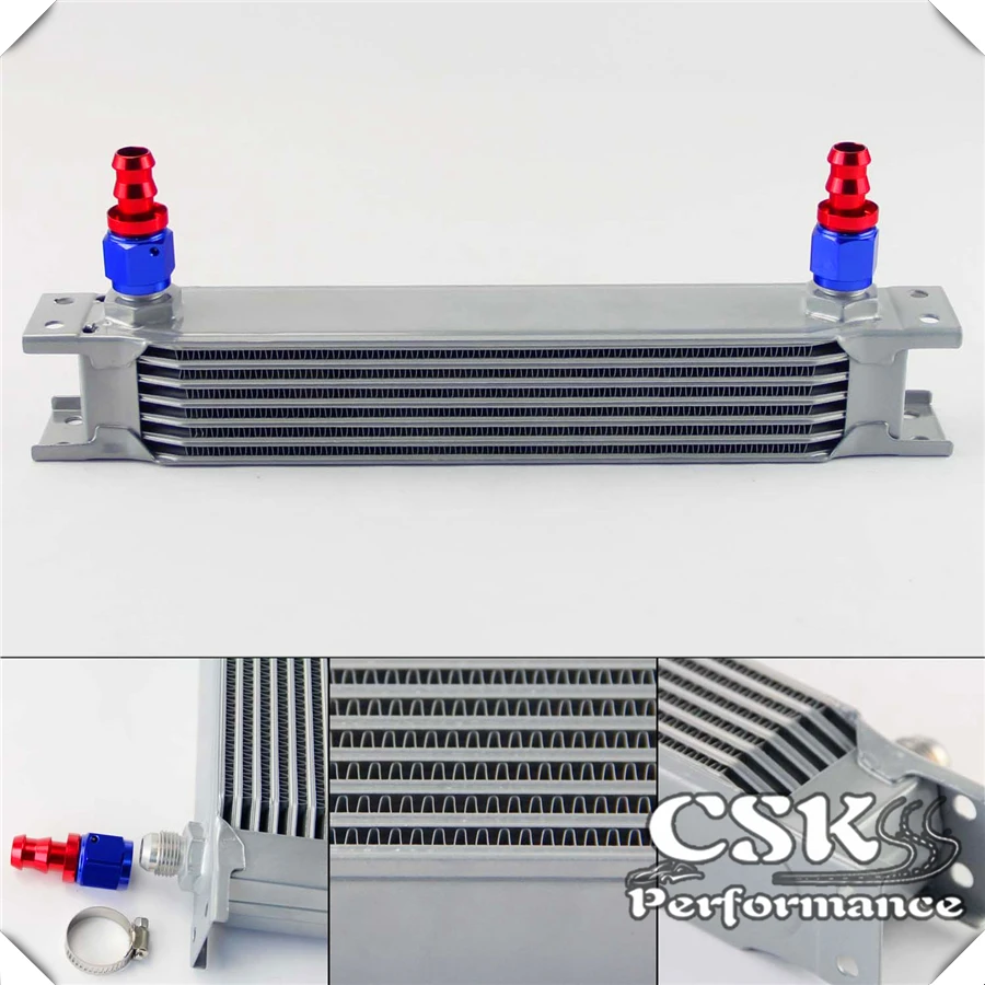 

7 Row 8AN Universal Engine Oil Cooler 3/4"UNF16 + 2pcs AN8 Straight Fittings