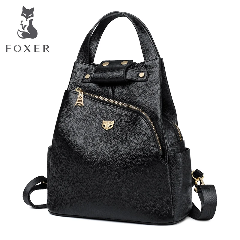 

FOXER Brand Women's Genuine Cow Leather Backpack Girl's School Bags Ladies Soft Preppy Style Kanken Female Fashion Travel Bags