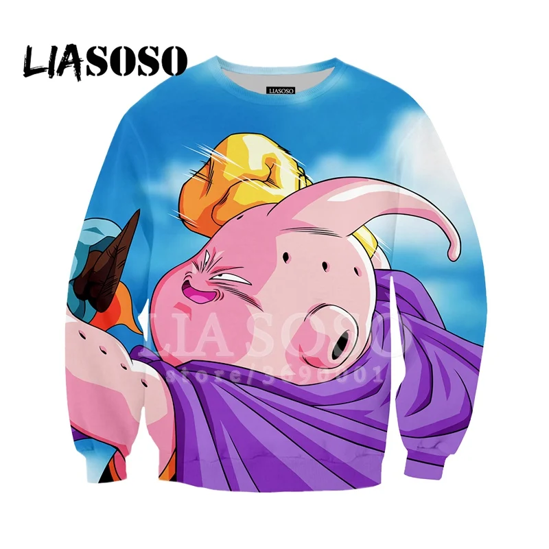 

LIASOSO New Sweatshirt Harajuku Hoodies 3d print DBZ Dragon Ball Z Super Majin Buu Men Women casual Pullovers Long-sleeve X1064