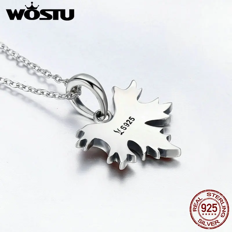 WOSTU роскошное серебро 925 пробы Осеннее Ожерелье с кленовыми листьями для женщин
