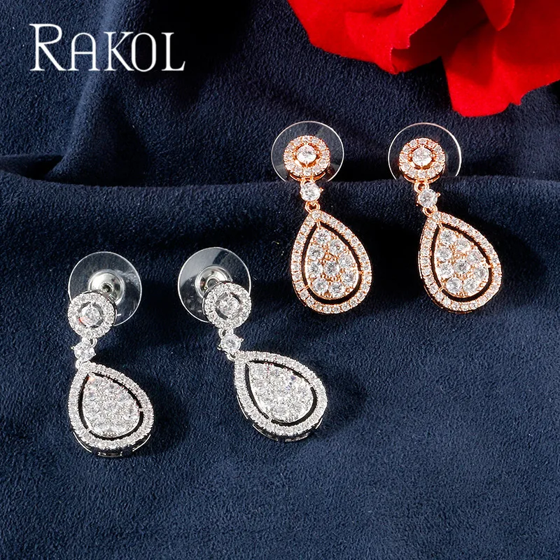 RAKOL Новые Креативные изысканные серьги капли в форме воды с кубическим цирконием