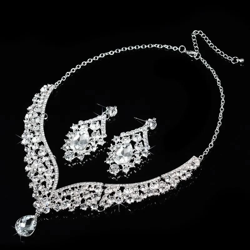  925 stealing silver charming austrian crystal jewelry set for brides cubic zircon diamond necklace earring sets for women wedding accessories HD022 (2)