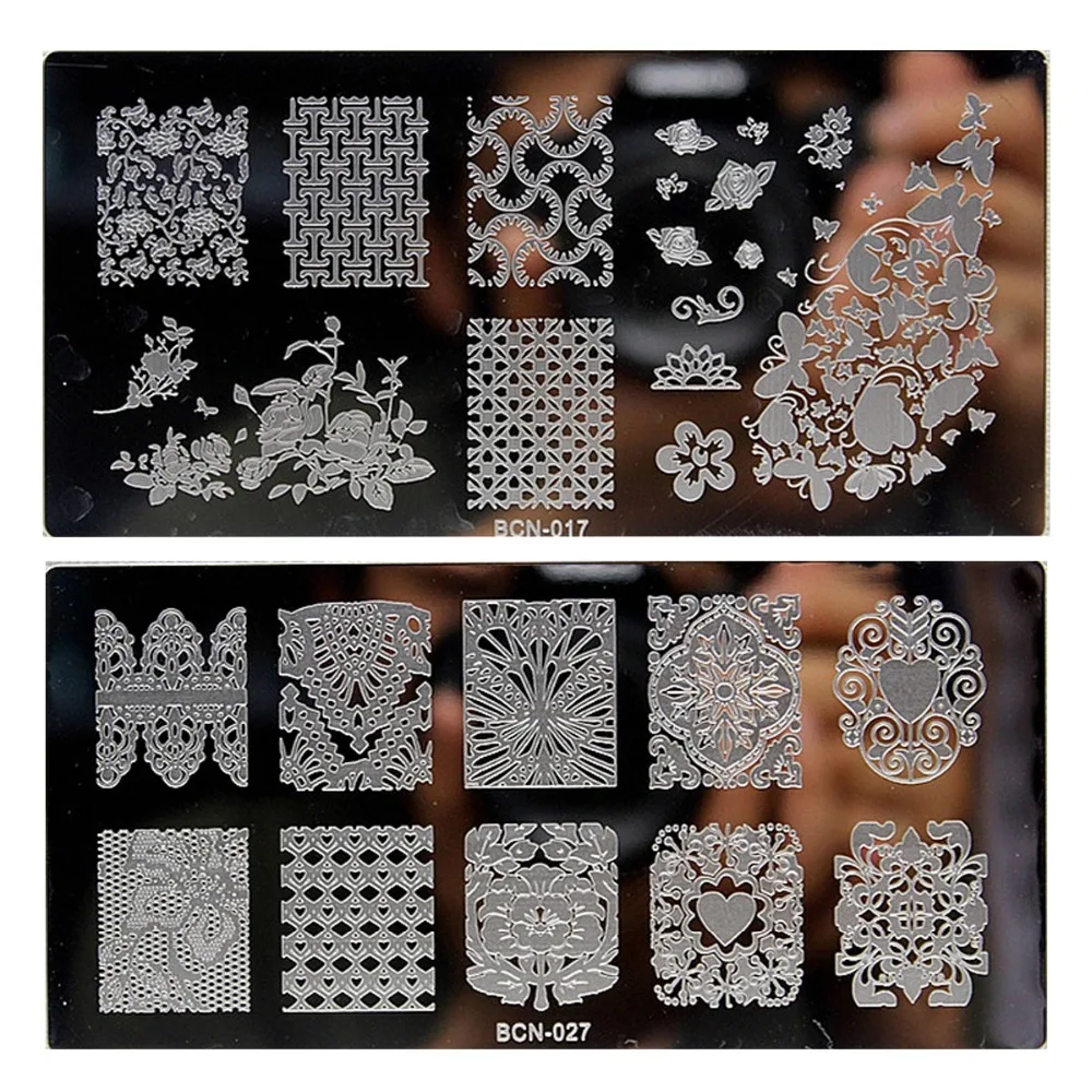 Modelos de Arte do Unha Placas de Carimbo Lote Laço Preto Rosa Projetos Imagem Elegante Faça Você Mesmo Estênceis Polonês Dicas M14 10 Pçs –