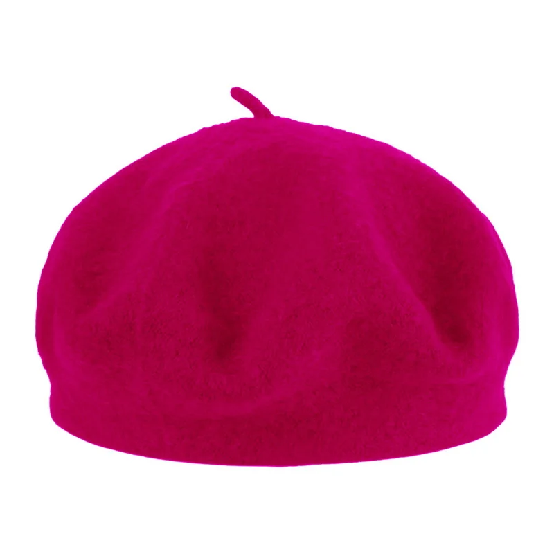 Модная новинка, Женская шерстяная одноцветная шапка-берет, женская шапка, зимняя универсальная винтажная теплая прогулочная шапка - Цвет: rose red
