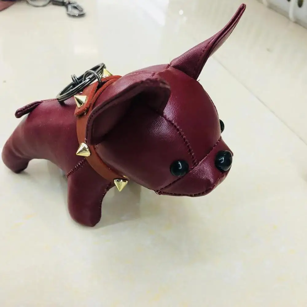 Брелок с бульдогом из искусственной кожи животное собака брелок держатель сумка Шарм брелок Chaveiros бульдог сумка аксессуары панк стиль Pendan - Цвет: Red wine