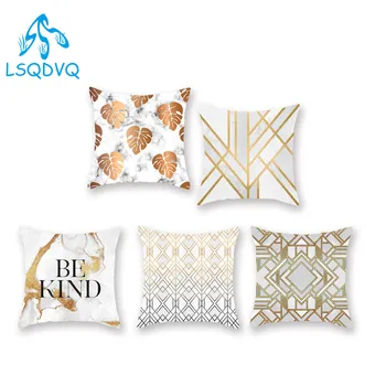 

Cushion Cover Gold Pillow Pink Geometric Marble Decoration Polyester Pillow Case Coussin de Salon Kussenhoes 45x45cm