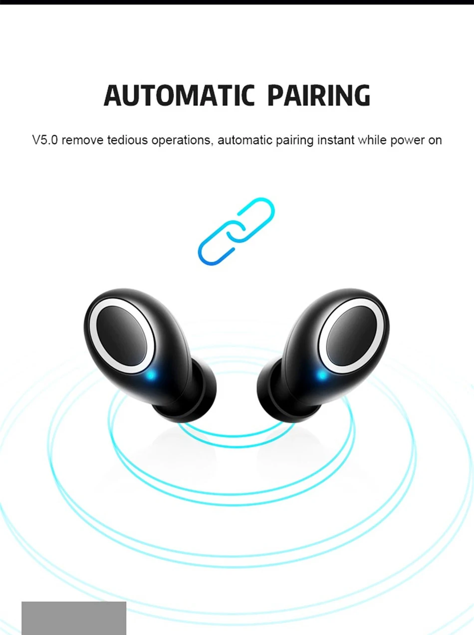 VOULAO Wireless Headphone Bluetooth V5.0 Earphones TWS In-Ear Handsfree Headset Sport Earbuds For IOS Android With Charging Case