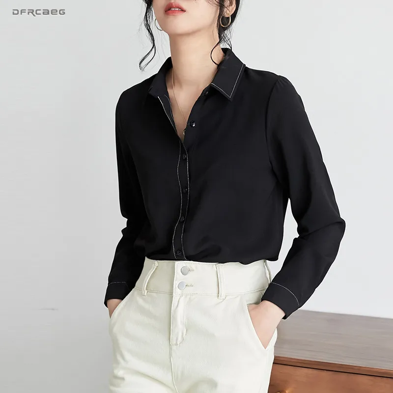 

Casual Loose Chiffon Blouses 2019 Spring Fashion Long Sleeve Work Shirts Office Wear Chiffon Blouses Black Ladies Tops Clothing