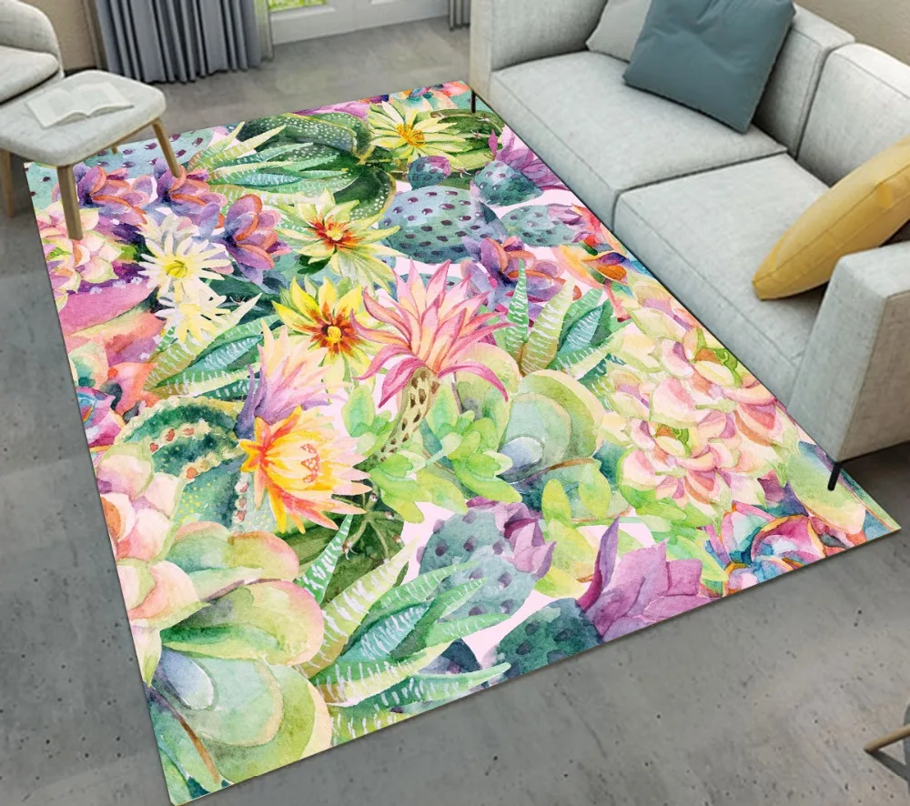 LB Watercolor Tropical Succulents Cactus Anti skid Area Rug For Home