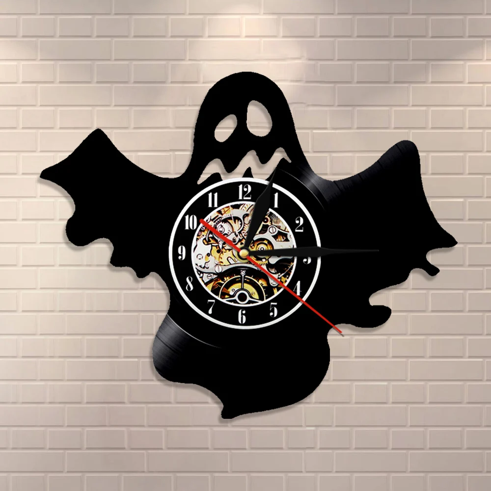 1Piece Halloween Decor Ghost Silhouette Vinyl Record Clock With LED