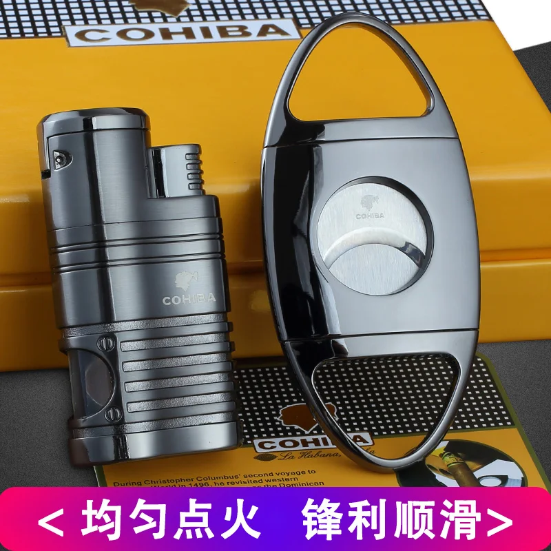 

COHIBA Windproof 3 Torch Jet Flame Butane Gas Metal Cigar Lighter with Cigar Cutter Gift Set