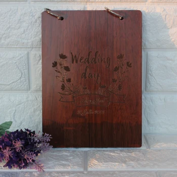 

Rustic Wooden Wedding Guestbook Brown Wood Signature Book for Wedding Custom Names & Date Wedding Pattern Guest Book