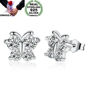 

OMHXZJ Wholesale European Fashion Woman Girl Party Wedding Gift Butterfly White Zircon 925 Sterling Silver Stud Earrings EA25