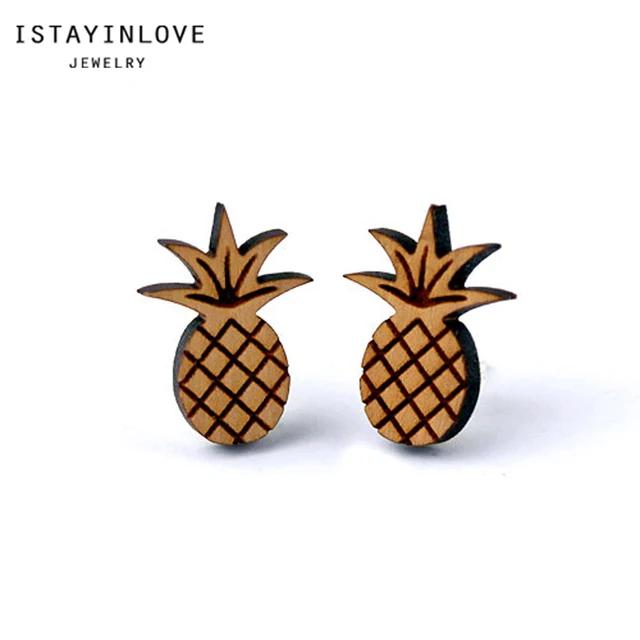 Istayinlove Jewelry Laser Cut Wooden Plant Jewellery Mini Wood Istayinlove Jewelry Laser Cut Wooden Plant Jewellery Mini Wood Etched Pinele Stud Earrings With Silver Ear