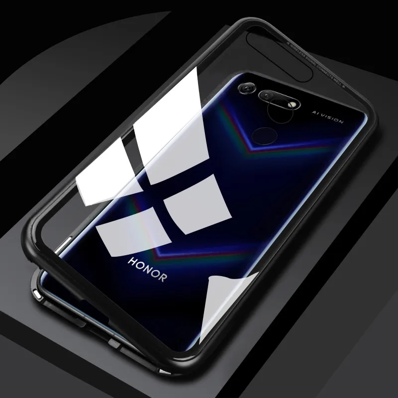

Luxury Magnetic Adsorption Case For Huawei Honor View 20 Magnet Metal Frame Clear Tempered Glass Back Cover For Honor V20 V 20