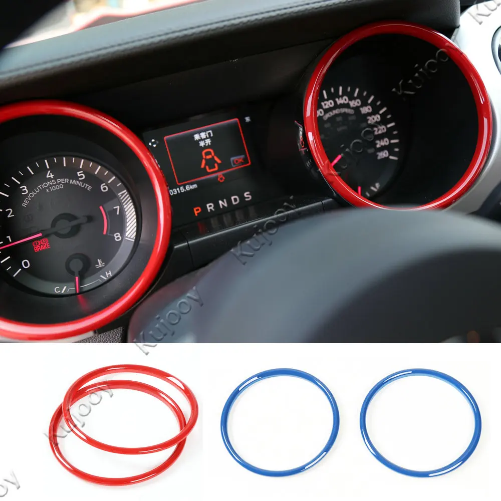 

2X Red/Blue/Chrome ABS Car Instrument Panel Dashboard Decoration Ring Cover Frame Sticker Frame For Ford Mustang 2015 2016