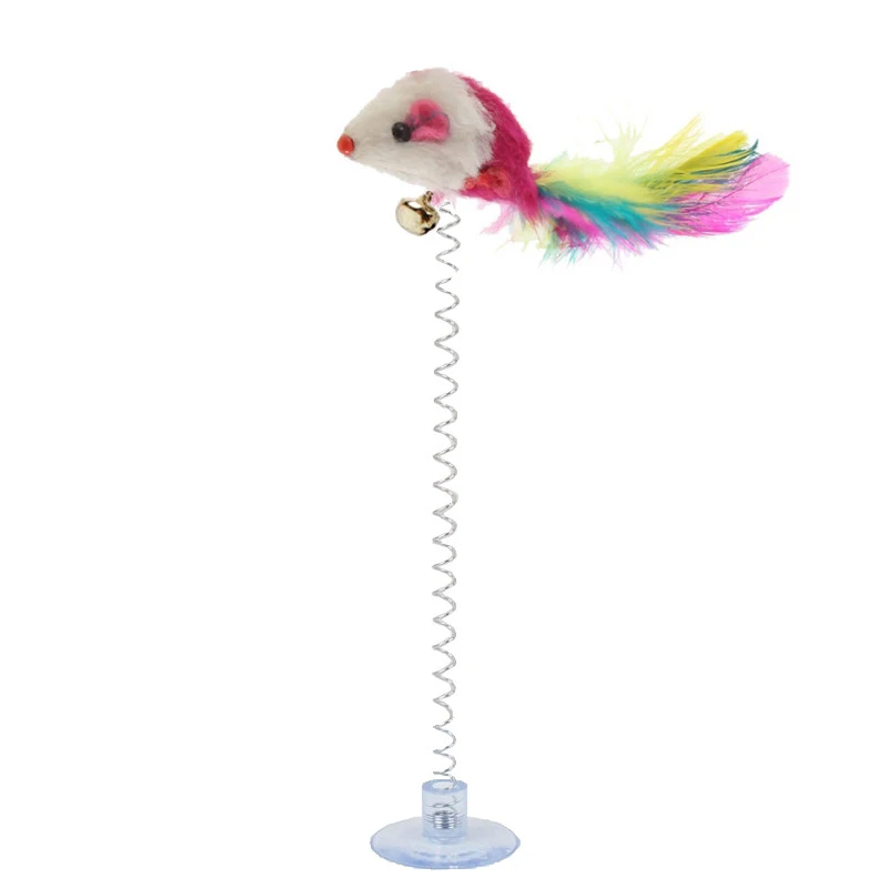 1pc Funny Cat Toys Elastic Feather False Mouse Bottom Sucker Toys for Cat Playing Pet Seat Scratch Toy Pet Cat Product