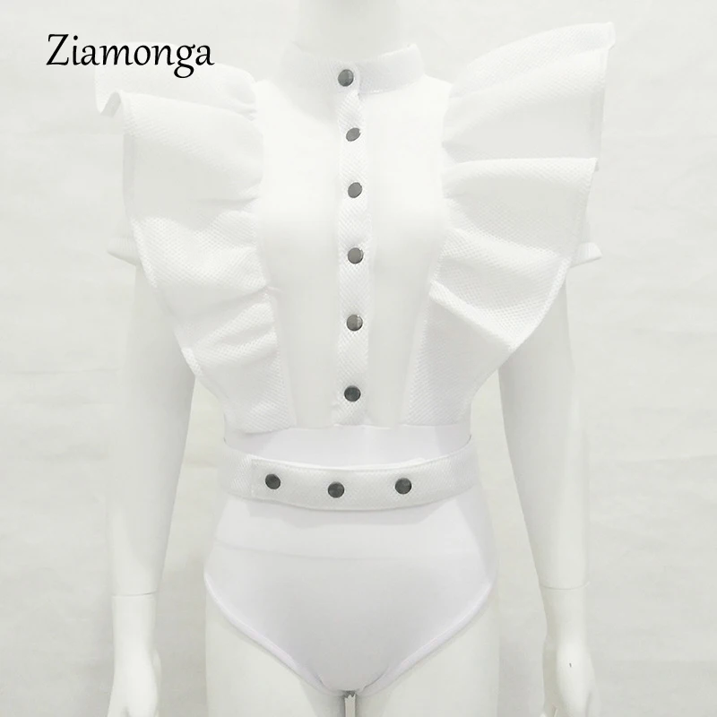 Ziamonga, Элегантная блузка с оборками, повседневная, Пляжная, Blusas, боди, рубашка, женский костюм, бодикон, боди, сексуальный, Mujer Camisas - Цвет: White