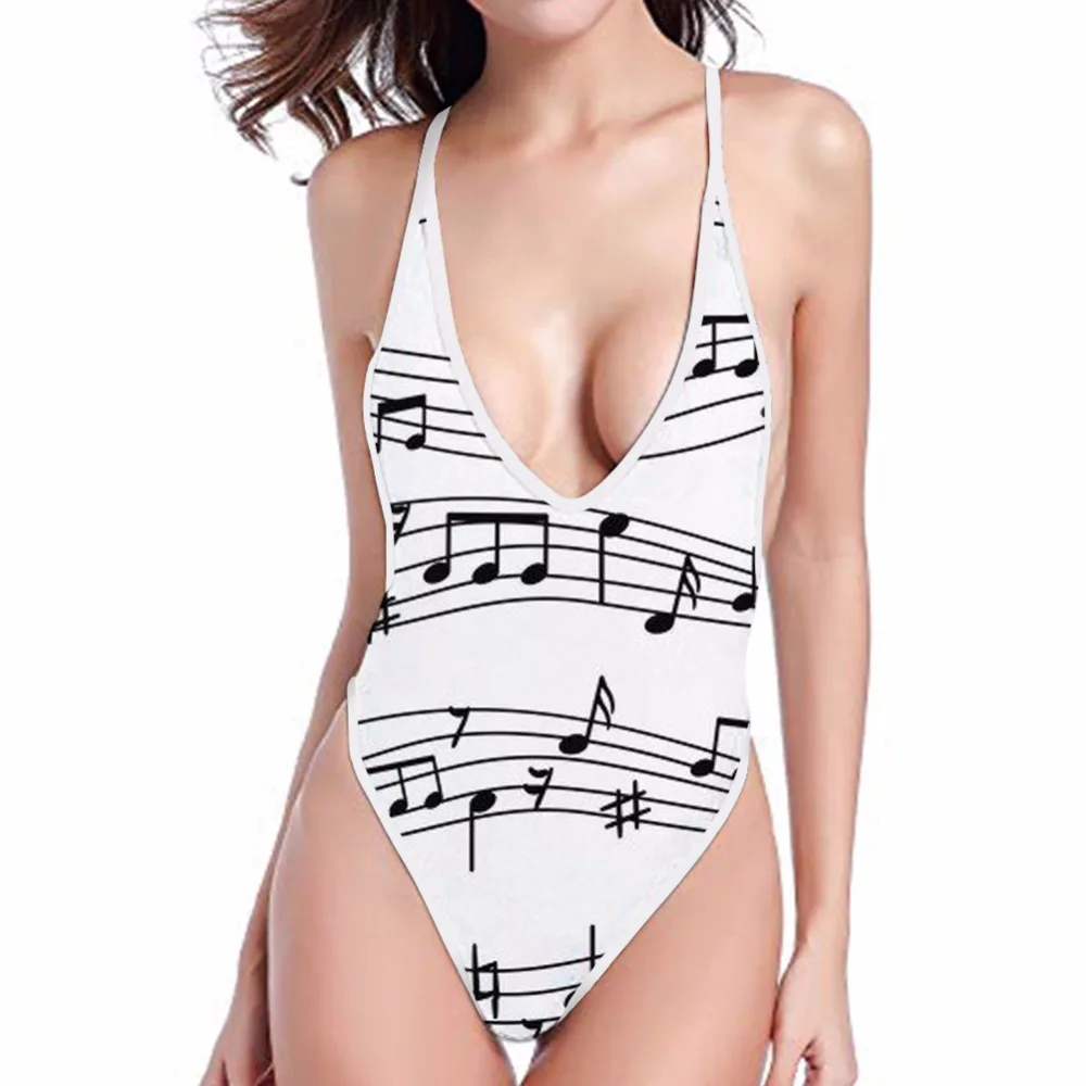INSTANTARTS новые парные купальные костюмы для женщин с музыкальными нотами монокини с глубоким v-образным вырезом мужские плавки для влюбленных летняя пляжная одежда для купания