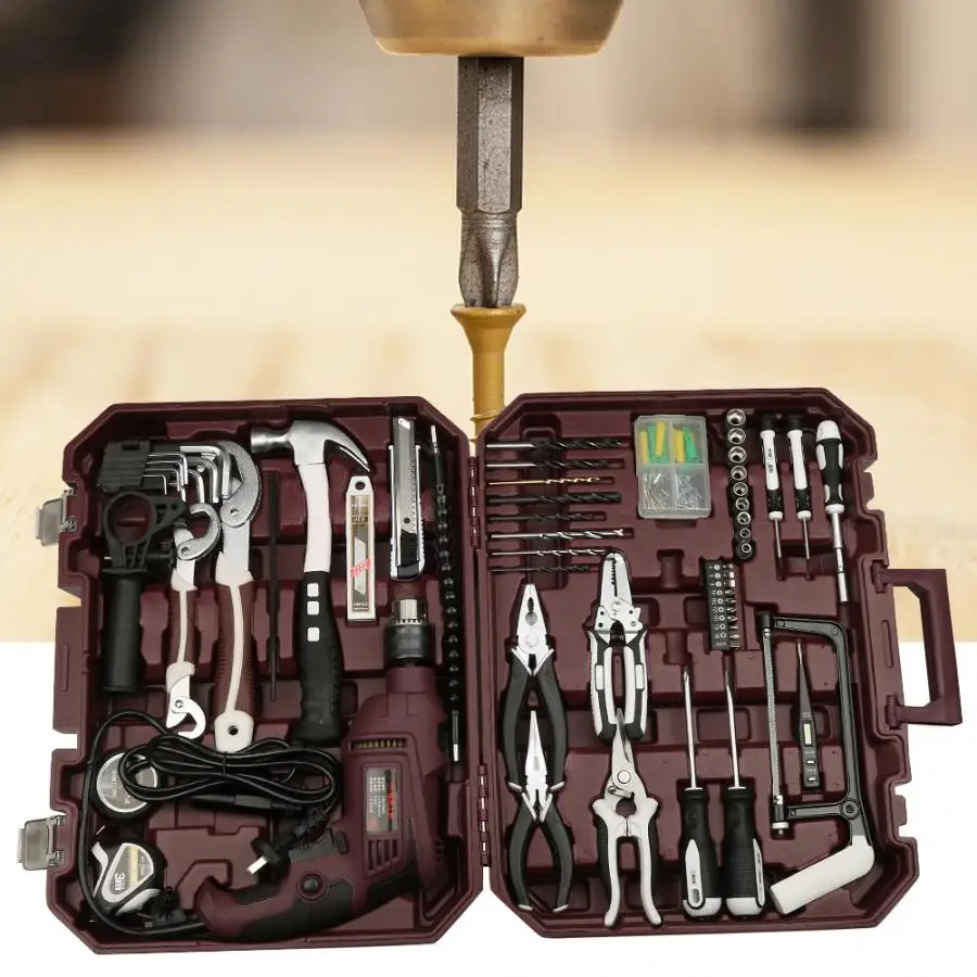 

multifunctional hand Tool Maintenance Toolkit Household Tool Set Kit Electric Drill Hammer Screwdriver Socket Kit Box