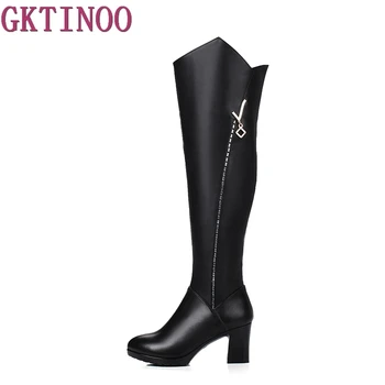 

Women Knee High Boots Geuine Leather Riding Thigh High Boots Black Motorcycle Boots Autumn Winter Women Shoes
