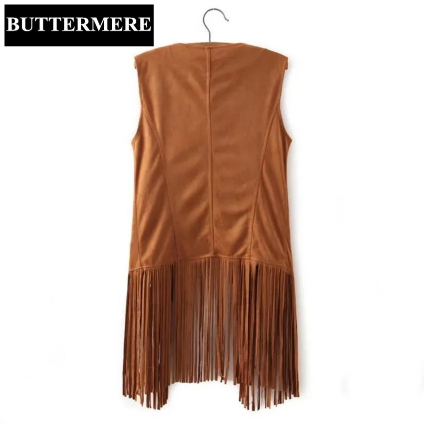 Fringe Suede Vest Women Faux Leather Sleeveless Jacket Tassel Ethnic Waistcoat Black Brown Chalecos Mujer Casual Ladies Clothing