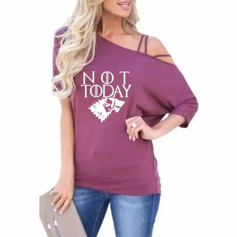 

2019 Fashion T-Shirt For Women Slanted Shoulder Sleeve Not Today Letters Print Top T-Shirt Plus Size Tshirt Funny Cropped Summer
