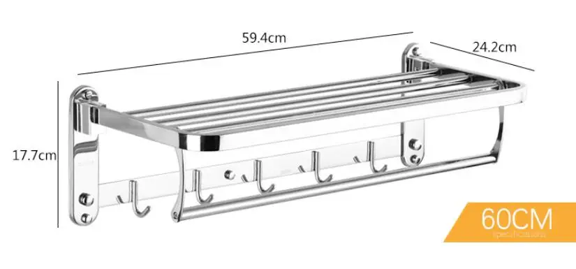 Ванная комната Полотенца вешалка для полотенец с крючками 40/50/60 см Полотенца вешалка 304 Нержавеющая сталь складной фиксированной банное полотенце Полотенца держатель сушитель для полотенец