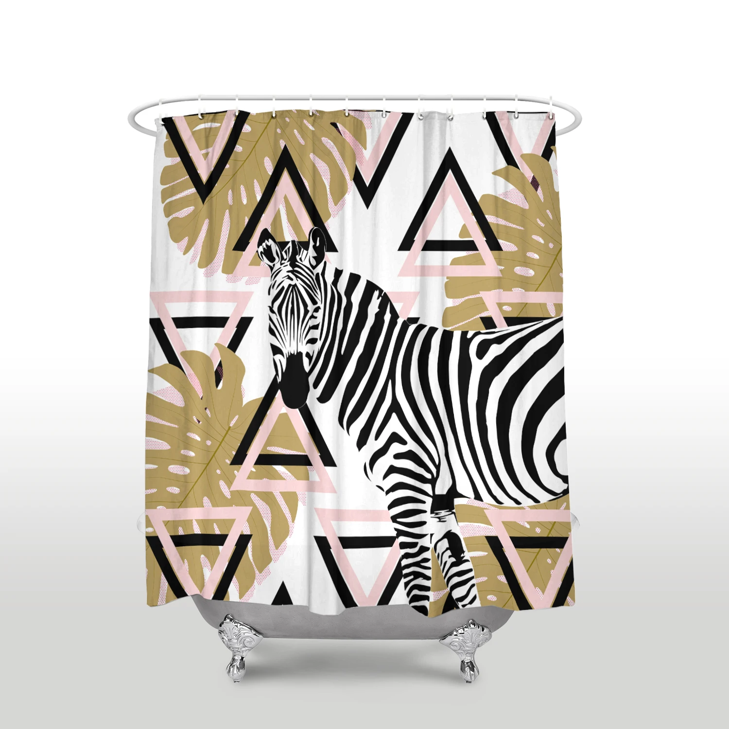 New Waterproof Zebra Geometric Monstera Pattern Shower Curtain with