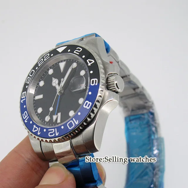 40mm PARNIS Black dial GMT Sapphire Date Automatic movement Watch men’s watch