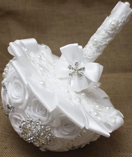 Невесты горный хрусталь брошь Свадебные украшения цветы розы Букет невесты Белый сатин романтический свадебный букет цветы невесты