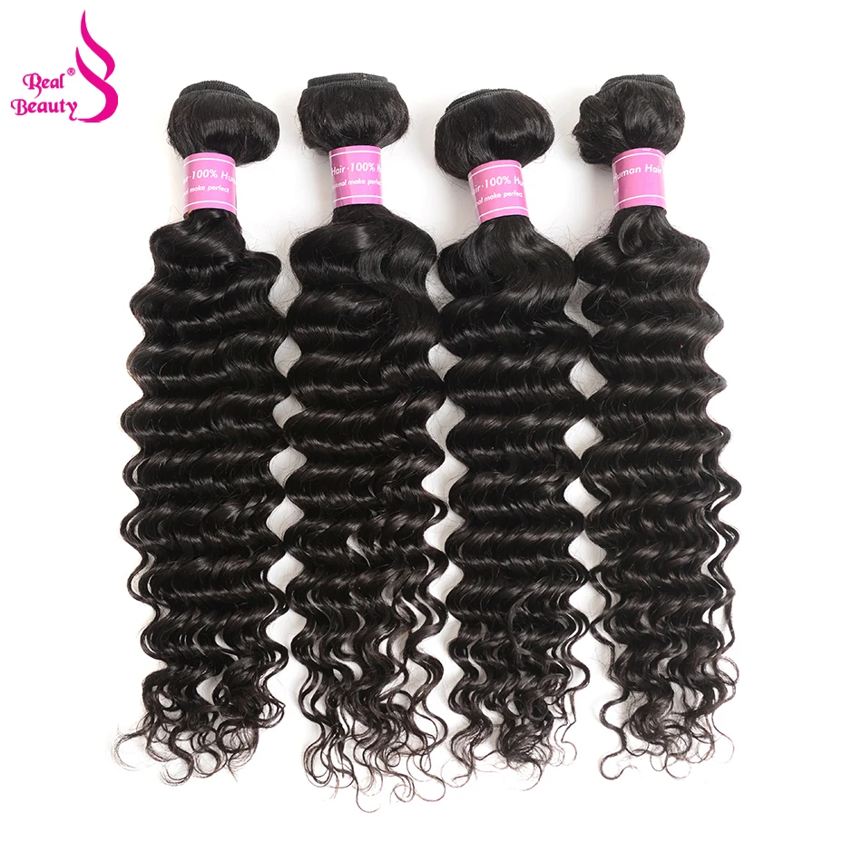 Realbeauty Hair Deep Wave Brazilian Human Hair Weave Bundles Natural Color Remy 1/3/4 Pcs Extension Natural Can Be Dyed