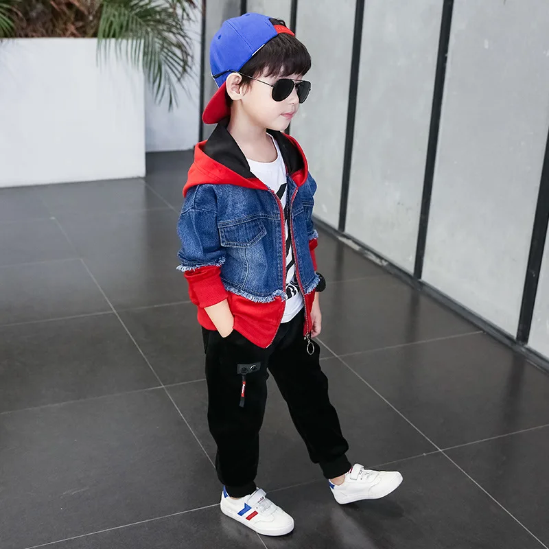 

2019 Spring Autumn Models Boys Girls Sports Leisure Denim Three-piece