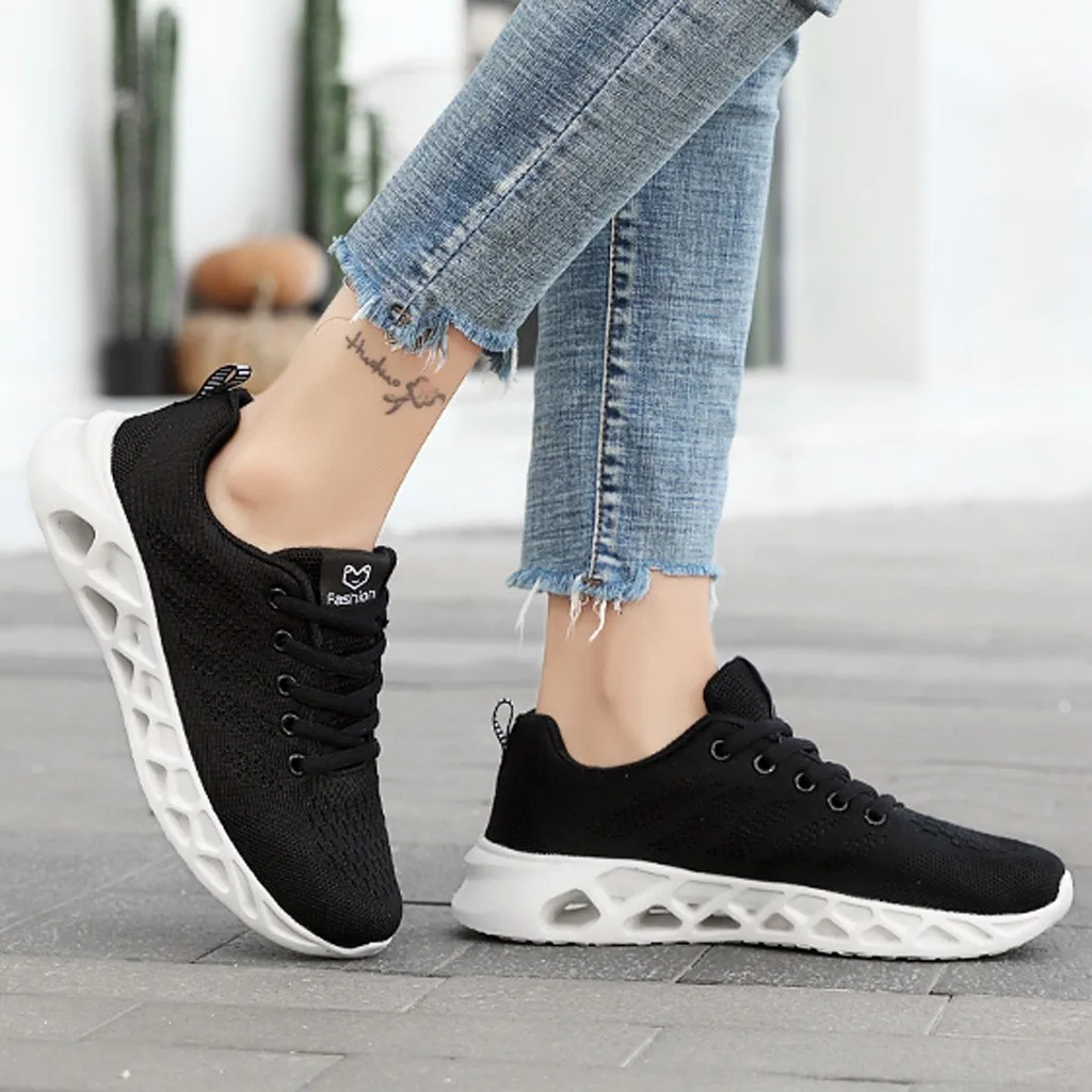

KANCOOLD Sneakers women mesh breathable running shoes cushioning Lace-Up sports shoes hollow soles casual non-slip shoes female