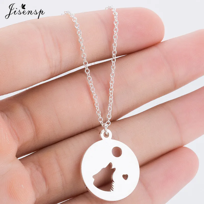 

Jisensp Fashion Wolf Head Necklace Pendants Cute Animal Power Necklaces Men Women Gift Jewelry Simple Round Chain Necklace