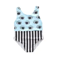 Купальный костюм для маленьких девочек; купальник в полоску с рисунком глаз; цельный купальник-бикини; летние пляжные вечерние купальники; 18May15