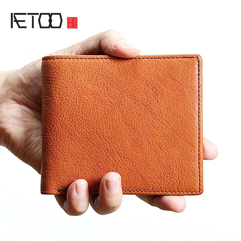 

AETOO Original retro men's short leather wallet men's leather wallet youth tide soft wallet men's bag