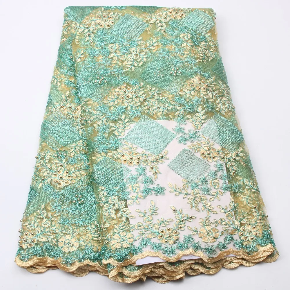 

African French Net Lace Fabric with embroidery mesh tulle lace fabric high quality with Beads NA314B-2