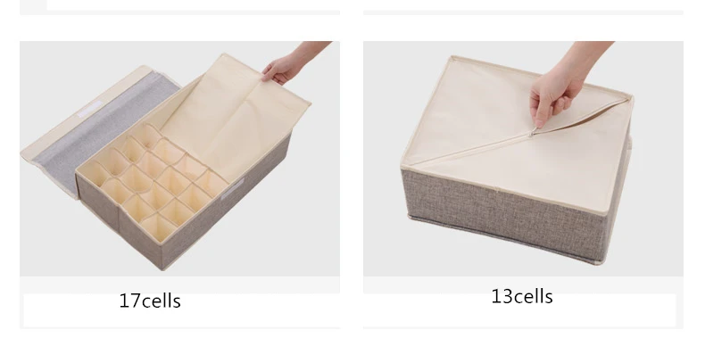 2 Types Cotton Line Underwear Organizer Bra Socks Stortage Box With Cover 1pcs Home Quality 13-17 Cells Wardrobe Organizadores