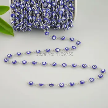 

DIY Rosary Style Chains in Deep Blue Color - Evil Beaded Wire Wrap paded Chain 3Meter