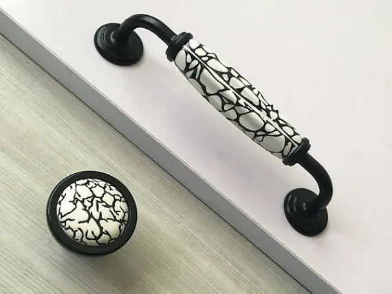 

5" Drawer Pull Handles Kitchen Cabinet Door Handle Dresser Knob Pull Handles Black White Crackle Furniture Door Handle 128 mm